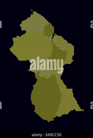Guyana dotted map. Digital style map of the country on dark background. Guyana shape with square dots. Colored dots style. Small size squares. Stock Vector