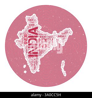 India vector image. Country round logo design. India poster in circular arcs and wordcloud style. Captivating vector illustration. Stock Vector