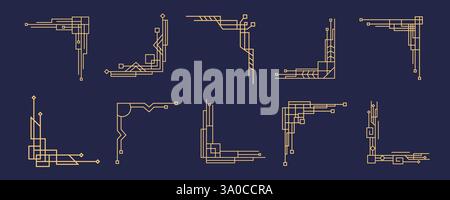 Art Deco Line Gold Corners Frames Borders Set Stock Vector