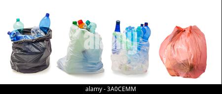 Bin bags and recycling bags isolated on white Stock Photo