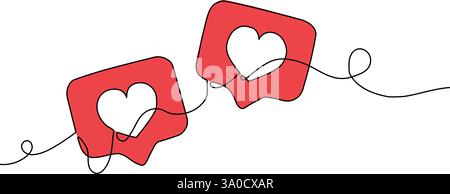 A minimalist one-line drawing of two heart-shaped like icons, symbolizing love and connection. Stock Vector