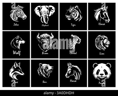 Set of animal logos. hand drawing. Not AI, Vector illustration Stock Vector