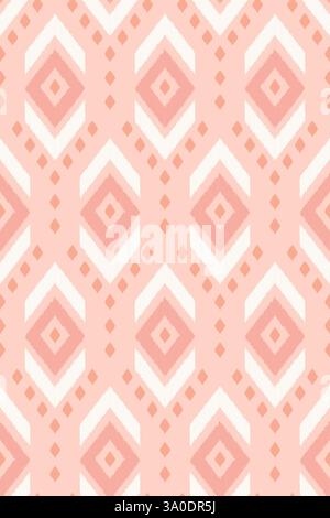Seamless vector pattern with aztec tribal rhombs diamonds in girly peach pink textile fabric. Vector illustration Stock Vector