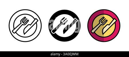 Black and White Fork and Knife Icons with Color Variation Stock Vector