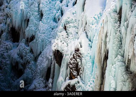 A close up view of the ice formations at the Ouray ice park in Ouray, Colorado. USA Stock Photo
