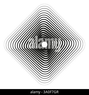 Geometric diamond shape. Concentric black lines. Abstract optical design. Modern digital illusion. Stock Vector