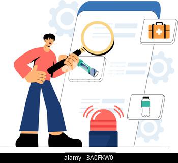 Disaster Preparedness Vector Illustration featuring Community Disaster Planning, an Emergency Plan Checklist, and Year Round Readiness in a Background Stock Vector
