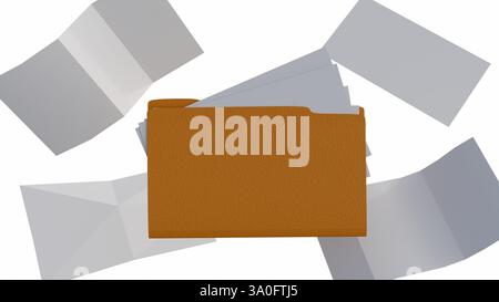 A 3d rendering of standard light brown file folders. Each folder features the typical rectangular shape with a tab at the top for labeling. Stock Photo