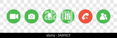 Videocall Icon. Online call control symbol set. Basic icons for video conference, webinar and video chat. Flat Vector illustration on transparent Stock Vector