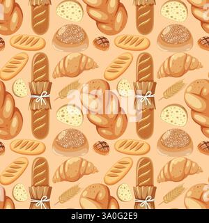 Various breads arranged in a seamless pattern Stock Vector