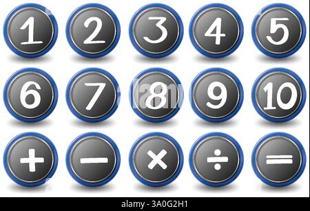 Buttons displaying numbers and basic math symbols Stock Vector