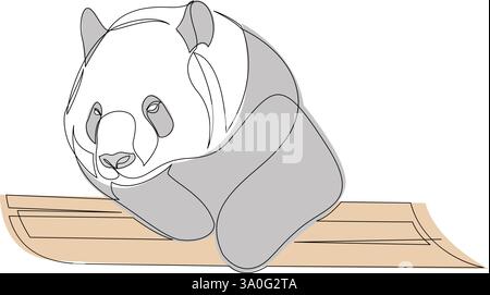 One line panda bear resting on a tree. Animal hand drawn design. Minimalism style vector illustration Stock Vector