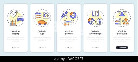Vehicle evaluation criteria onboarding mobile app screen Stock Vector