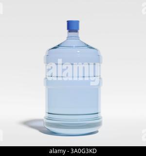 large blue water jug stands upright against a plain background. jugs transparent body allows the clear water inside to be visible, emphasizing its cap Stock Photo