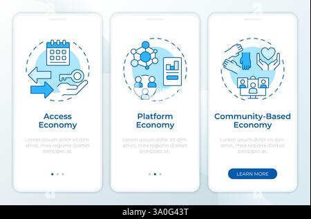 Core elements of sharing economy blue onboarding mobile app screen Stock Vector