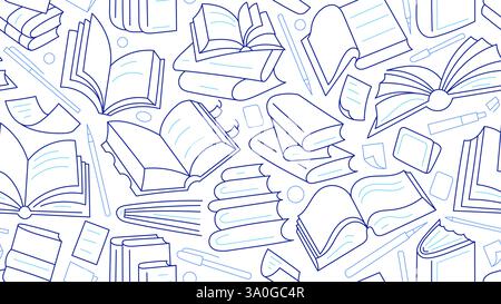 Open books seamless pattern. Simple outline illustration. Literature education, library literature, lesson at school, lecture for reading and study, o Stock Vector
