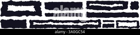 Abstract torn paper set. Frame of black ripped paper silhouette isolated on white background. Vector texture border with jagged edges. Shreds of grung Stock Vector