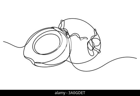 Continuous one single minimal line drawing coconut, Single continuous line drawing whole and sliced healthy organic coconut for orchard logo identity Stock Vector