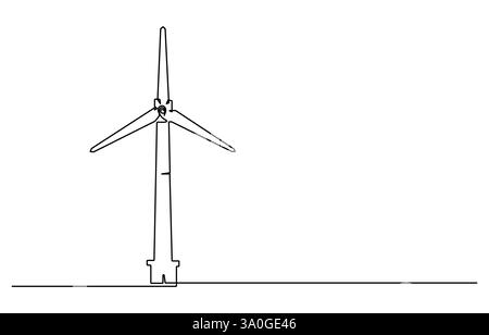 Continuous one line drawing of wind turbine. One line drawing illustration of windmill energy Stock Vector