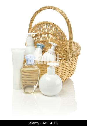 Bottles and tubes with basket Stock Photo