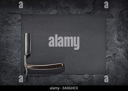 Black Mock Up Barber Stright Razor On Black Blank Paper Sheet Stock ...