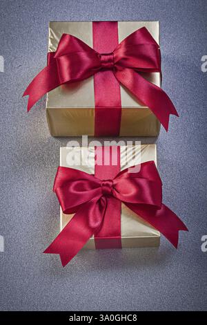 Boxes with presents on grey background holidays concept Stock Photo