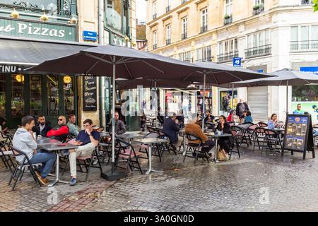 Pavement cafe in Old Market Square, Rouen, Normandy, France, Europe Stock Photo