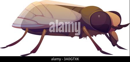 Cartoon funny gadfly insect character with large eyes and translucent wings. Isolated vector flying pest personage for children entomology books or in Stock Vector