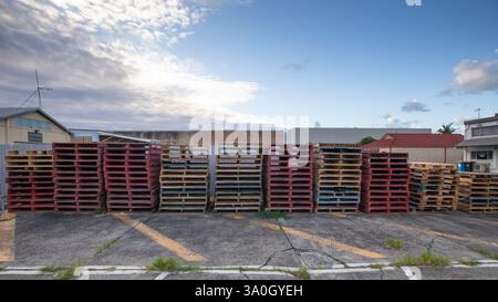 Wooden pallets outside on the street Stock Photo