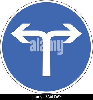 French round road sign on blue background: Compulsory left or right at next intersection Stock Vector