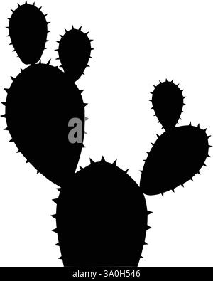 Black and White Silhouette of Cactus in Pot - Minimalist Plant Illustration with Vertical Lines and Spines Stock Vector