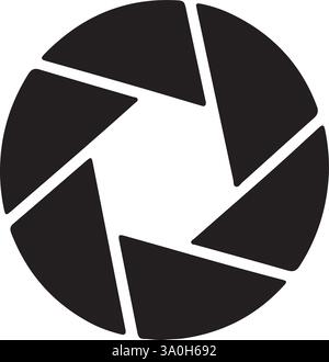 Black Aperture silhouette vector. Black and White Graphic of an Aperture - Photography Symbol with Hexagonal Opening aperture on white background Stock Vector
