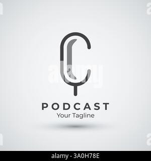 podcast logo template vector design with modern trendy microphone audio Podcasts for studio interview multimedia and web template Stock Vector