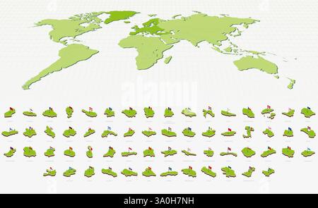 European Maps and Flags in Isometric Style. Isometric Maps Collection. Stock Vector