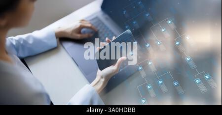 ata Encryption and Cybersecurity Technology Concept Illustrated on VIrtual Screen. Stock Photo