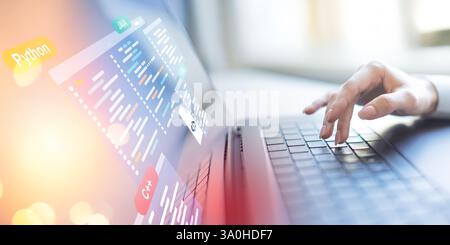 Software Development and Programming Languages Displayed on a Virtual Coding Interface. Stock Photo