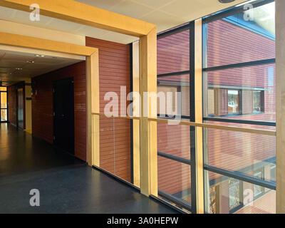 Empty office corridor with glass walls Stock Photo