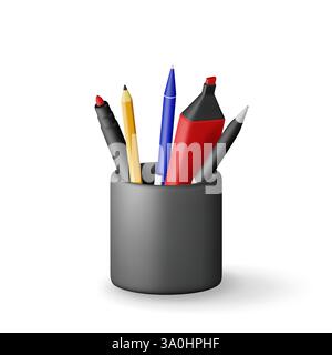 3D pens, pencil in holder isolated on white. Stock Vector