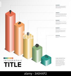 3D business infographic features gradient cubes with text, icons, and lines on light background. The layout highlights steps with titled sections and Stock Vector