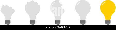 Shattered To Whole Light Bulb Evolution Icon Set. Broken And Fixed Bulbs Symbol Collection. Isolated Vector Illustration Stock Vector