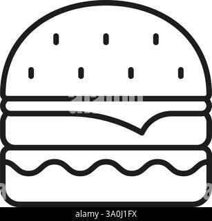 Burger Line Icon. Delicious Hamburger with Lettuce, Cheese, and Sesame Seed Bun Outline Symbol. Editable Stroke. Isolated Vector Illustration Stock Vector
