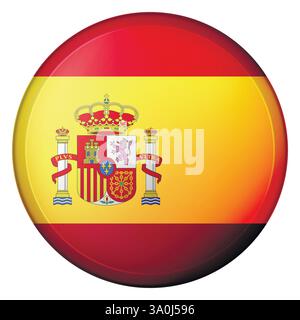 Glass light ball with flag of Spain. Round sphere, template icon. Spanish national symbol. Glossy realistic ball, 3D abstract vector illustration Stock Vector