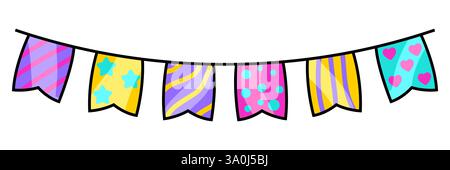 Patterned flags garland. Illustration of color banner. Stock Vector