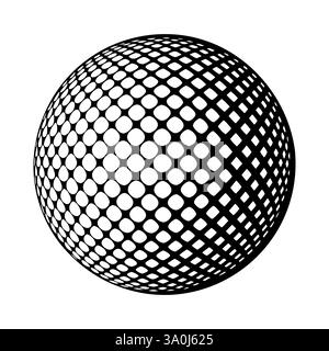 Black and white dotted sphere. Halftone dotted sphere isolated on white background. Vector illustration Stock Vector