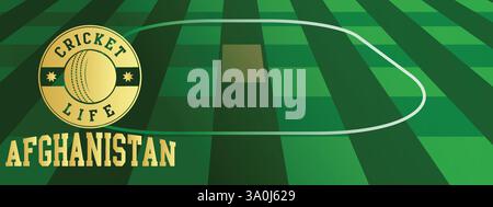 Afghanistan Cricket Life Green Field Background Concept with Gold Stamp abstract illustration image Stock Vector