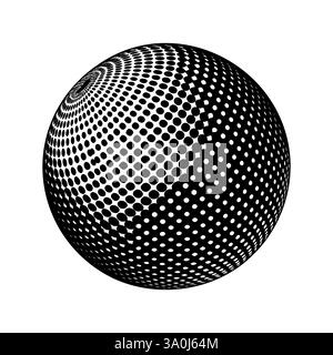 Black and white dotted sphere. Halftone dotted sphere isolated on white background. Vector illustration Stock Vector