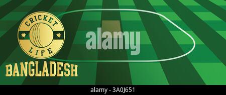 Bangladesh Cricket Life Green Field Background Concept with Gold Stamp abstract illustration image Stock Vector