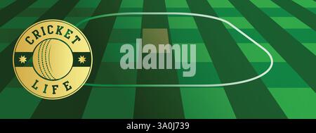 Cricket Life Green Field Background Concept with Gold Stamp abstract illustration image Stock Vector