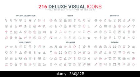 World religions and public holidays celebration line icon set. Judaism ...