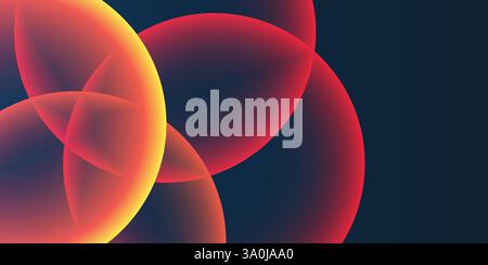 Dark Background, Header or Banner Design with Large Red and Orange Overlaying Globes, Bubbles Pattern - Multi Purpose Creative Wide Scale Template for Stock Vector